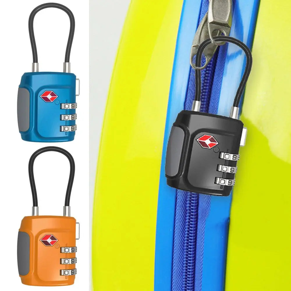 3 Digits TSA Steel Wire Lock Combination Padlock Customs Code Lock Anti-Theft Travel Abroad Luggage Bag Suitcase Trolley Case