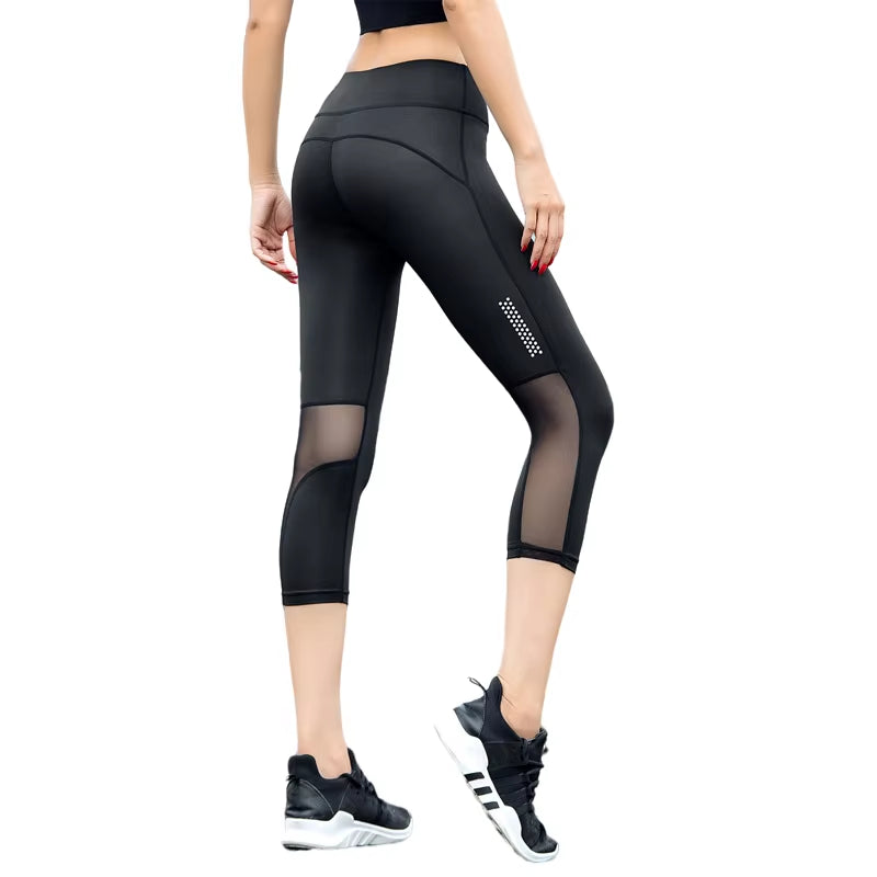 3 Colors High Waist Tigh Leggings Girl 3/4 Yoga Pants Calf-Length Yoga Running Leggings Capri Sport Pants Women Fitness Gym