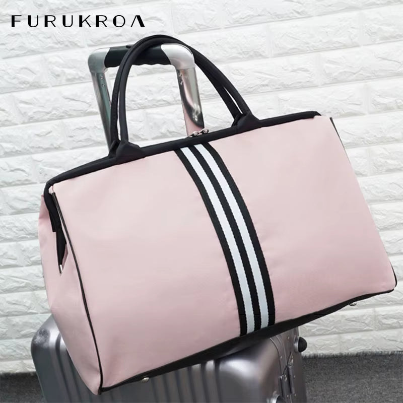 Women Overnight Weekend Fitness Bag Ladies Stripe Yaga Gym Big Travel Bag Light Men Foldable Outdoor Bags Korean XA37WB
