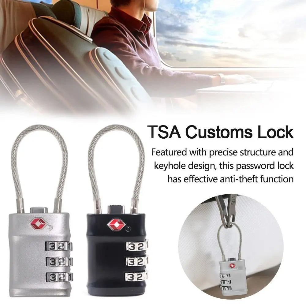 3 Digits TSA Steel Wire Lock Combination Padlock Customs Code Lock Anti-Theft Travel Abroad Luggage Bag Suitcase Trolley Case