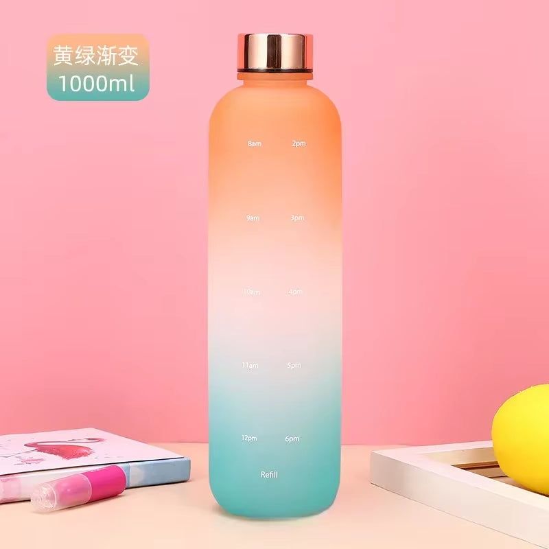New 1L Water Bottle with Time Stamp BPA Free Reusable Fitness Sports Outdoor Travel Leakproof Water Cup Frosted Kettle
