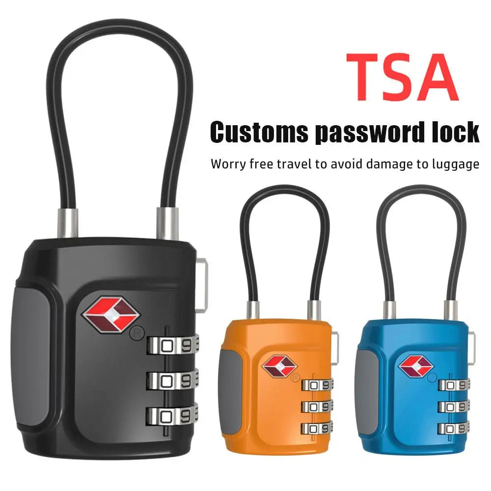 3 Digits TSA Steel Wire Lock Combination Padlock Customs Code Lock Anti-Theft Travel Abroad Luggage Bag Suitcase Trolley Case