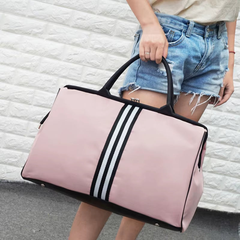 Women Overnight Weekend Fitness Bag Ladies Stripe Yaga Gym Big Travel Bag Light Men Foldable Outdoor Bags Korean XA37WB