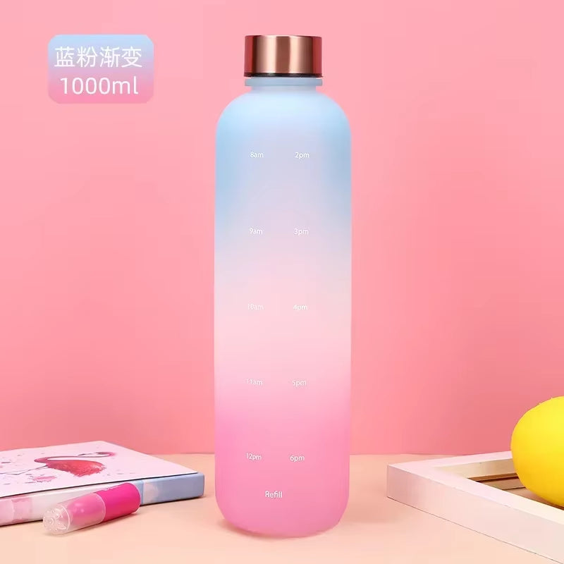 New 1L Water Bottle with Time Stamp BPA Free Reusable Fitness Sports Outdoor Travel Leakproof Water Cup Frosted Kettle