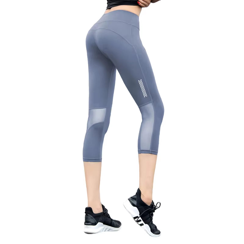 3 Colors High Waist Tigh Leggings Girl 3/4 Yoga Pants Calf-Length Yoga Running Leggings Capri Sport Pants Women Fitness Gym