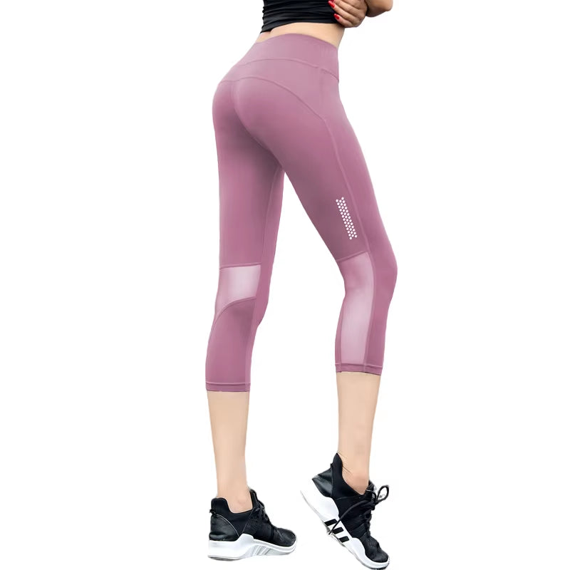 3 Colors High Waist Tigh Leggings Girl 3/4 Yoga Pants Calf-Length Yoga Running Leggings Capri Sport Pants Women Fitness Gym
